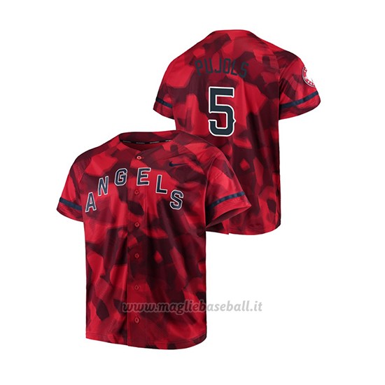Maglia Baseball Hombre Los Angeles Angels Albert Pujols Camuffamento Autentico Collezione Rosso